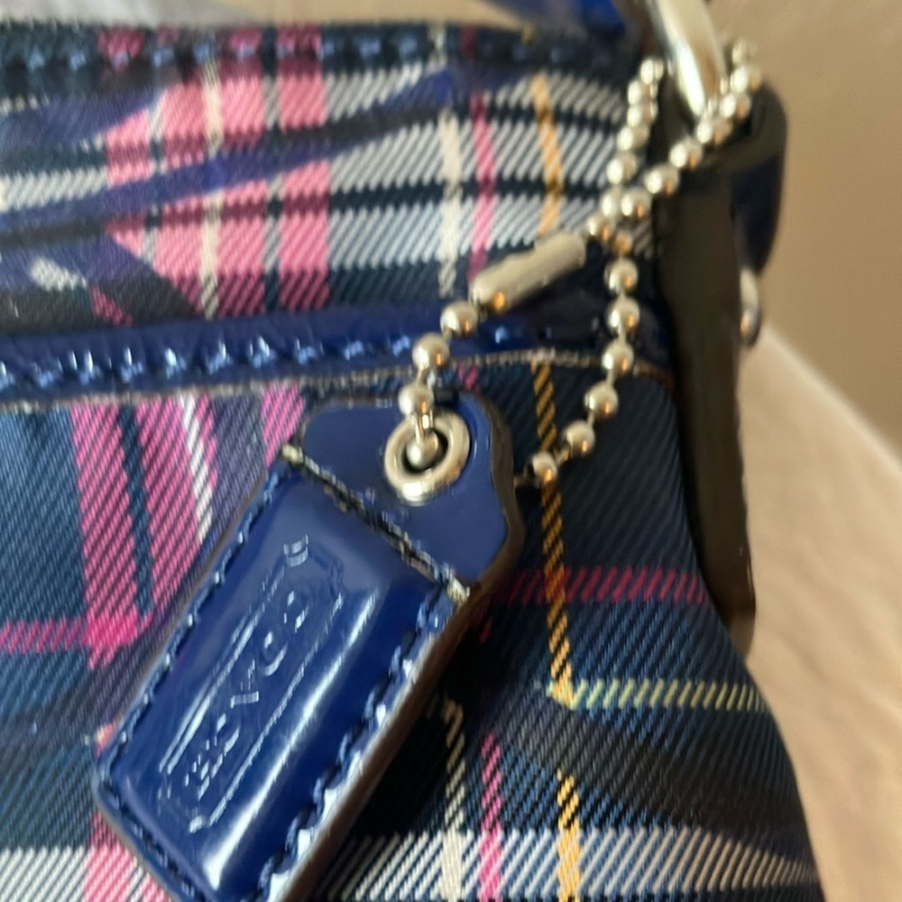 Coach: Navy & Pink Tartan Plaid Crossbody Bag- Silver Tone - Picture 4 of 16
